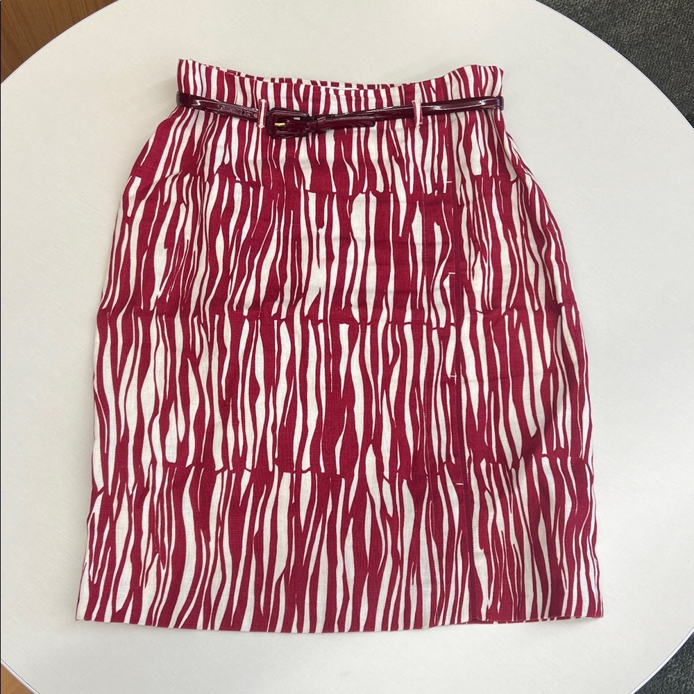 Max Mara puro lino linen pencil skirt red and cream with belt made in Italy 8
